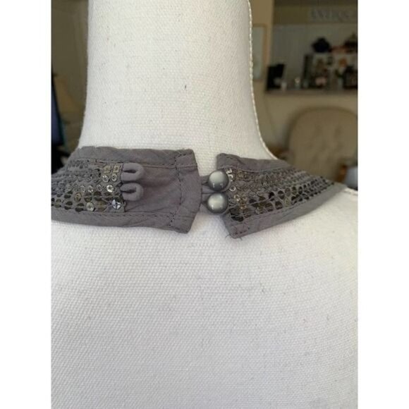 American Eagle Outfitters Womens Top Sz Small Halter V-Neck Sequin Sheer Gray - Picture 7 of 12